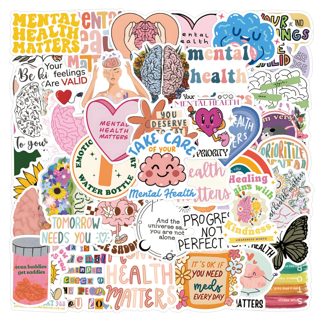 52-Piece Mental Health Matters Sticker Set – Waterproof & Aesthetic