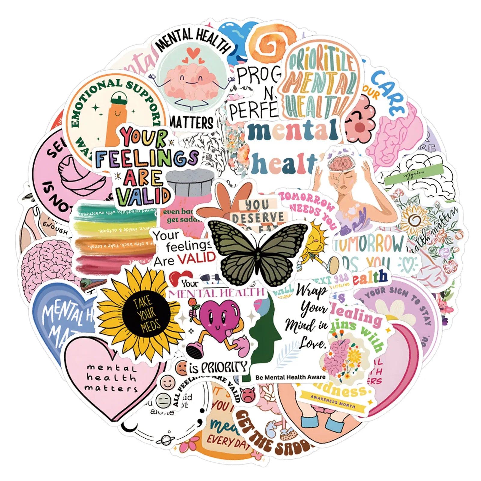 52-Piece Mental Health Matters Sticker Set – Waterproof & Aesthetic