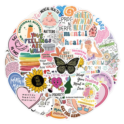 52-Piece Mental Health Matters Sticker Set – Waterproof & Aesthetic