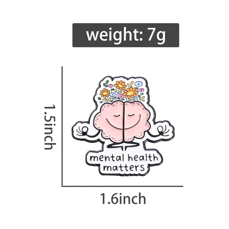 Cute Brain Enamel Pin – Mental Health Aesthetic Brooch for Bags, Jackets & Backpack