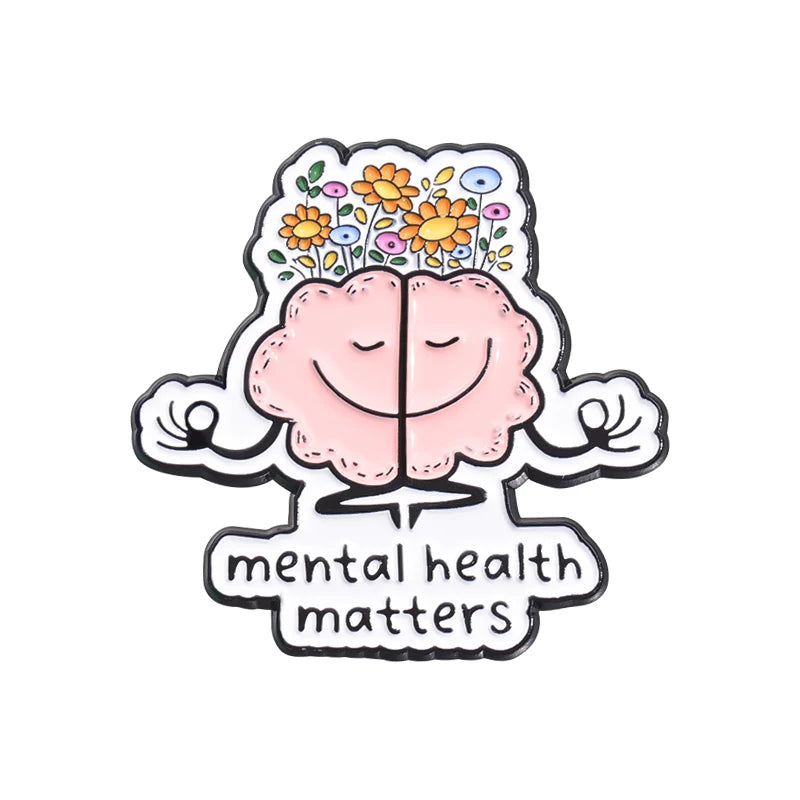 Cute Brain Enamel Pin – Mental Health Aesthetic Brooch for Bags, Jackets & Backpack
