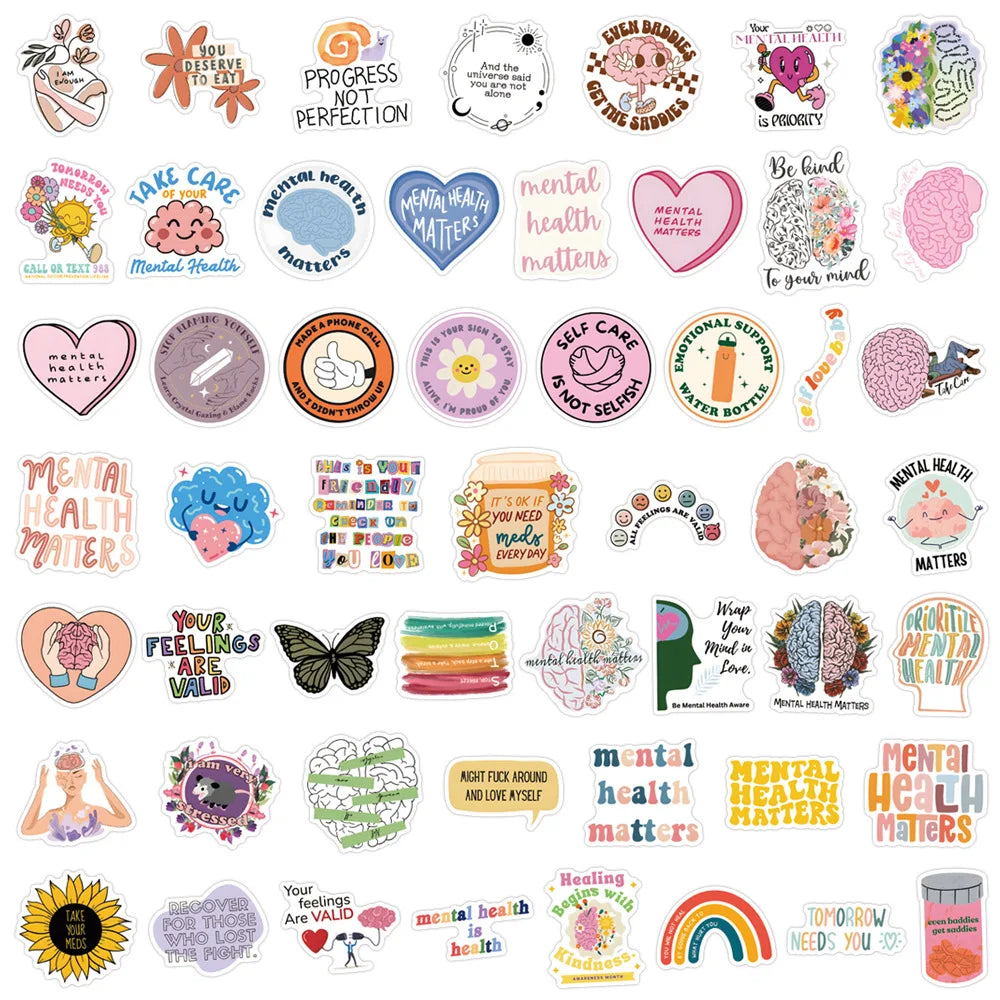 52-Piece Mental Health Matters Sticker Set – Waterproof & Aesthetic